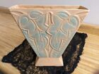 Vtg. MCM large pottery vase, geometric shaped, stylized leaves: USA.