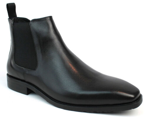 Black Solid AZAR MAN Men's Exclusive Genuine Leather Chelsea Boots With Zipper