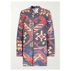 NWT KING KENNEDY RUGS Printed Shell Trench Coat Long Sleeve Red Blue Size Large