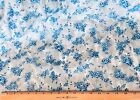 Antique French Fabric Curtain Blue Chintz Roses 1850 Small Scale Dolls Cottage
