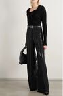 AKRIS ‘Floyd’ Sequined Striped Silk Crepe Wide Leg Pant in Black Size 12 $2490