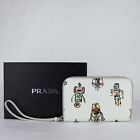 Prada Women White Leather Zip Around Wallet w/robot Print 1ZH030 F0009