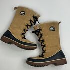 Sorel Leather faux fur winter Boots Size 9 Tan Black Lace up Lined Waterproof