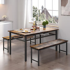 3 Piece Dining Table Set Tables with 2 Benches Kitchen Breakfast Furniture