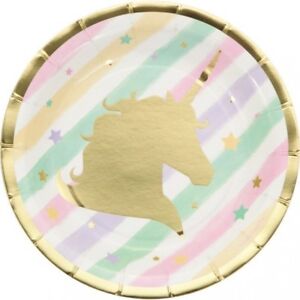 Gold Unicorn Sparkle Foil Stamped 7 Inch Paper Plates 8 Per Pack Tableware