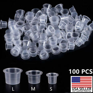 100Pcs Plastic Small Medium Large Tattoo Ink Cups Caps Pigment Supply