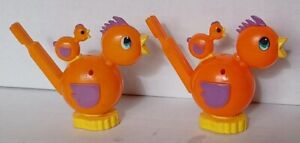 2 Vintage Orange Bird / Chick Toy Water Whistle Hard Plastic VGC