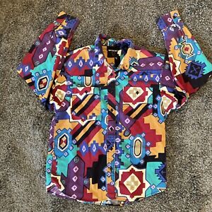 Vintage Frontier Series Button Down Pockets 80s Multicolor Shirt Women’s Medium