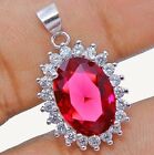 3CT Ruby & White Topaz 925 Solid Sterling Silver Pendant Jewelry