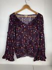 Aeropostale Crop Top Blouse Boho Floral Bell Sleeve Color Maroon Size M