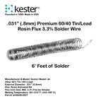 60/40 Tin/Lead Solder Wire Rosin Flux Core 3% Kester 44 - .031” (.8mm) - 6 Feet