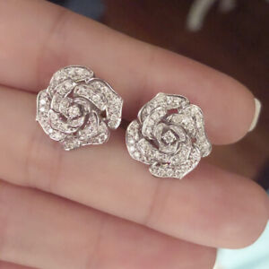 Rose Women Jewelry Romantic 925 Silver Stud Earring Cubic Zircon Jewelry