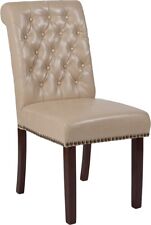 New ListingFlash Furniture Beige Leather Parsons Chair with Rolled Back Nail Head Trim