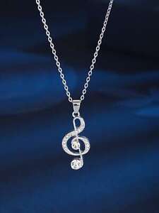 Rhinestone Musical Note Charm Necklace Jewelry for Women Gift for Her Necklace