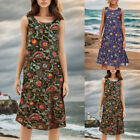 Boho Women Sleeveless Strapless Floral Print Straight Sundress Beach Midi Dress