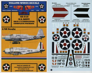 YWD48010 1:48 Yellow Wings Decals SB2U-1 SB2U-2 Vindicator Complete Package