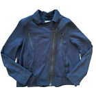 Cabi Jacket Womens Small Navy Blue Pleated Back Moto Full Zip Shoulder Pads