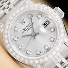 ROLEX LADIES DATE 18K WHITE GOLD DIAMOND STAINLESS STEEL SILVER DIAL WATCH