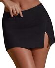 EG CHRIS G Women's Black Mini Skirts Satin Silky Elastic High Waisted High Side