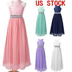 US Kids Flower Girl Dress Wedding Party Chiffon Dresses Floral Lace Maxi Gowns