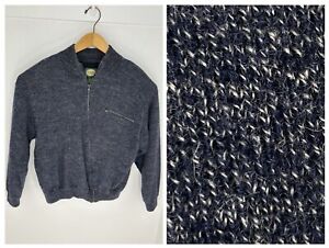 Cabelas Wool WINDSHEAR Sweater Jacket Patches Full Zip Cardigan Blue Size Large