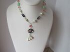 Sterling Silver Rose Quartz Jade Pearls Abalone Crystal Necklace NWT