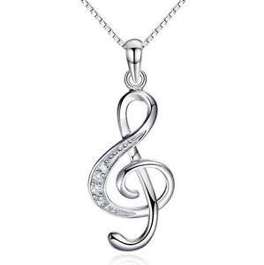 Silver G Clef Cubic Zircon Pendant Treble Musical Note Music Symbol Necklace L16