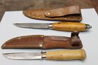 (2) MORA MADE IN SWEDEN FIXED HUNTING KNIVES VERY SHARP IN LEATHER BELT HOLDERS