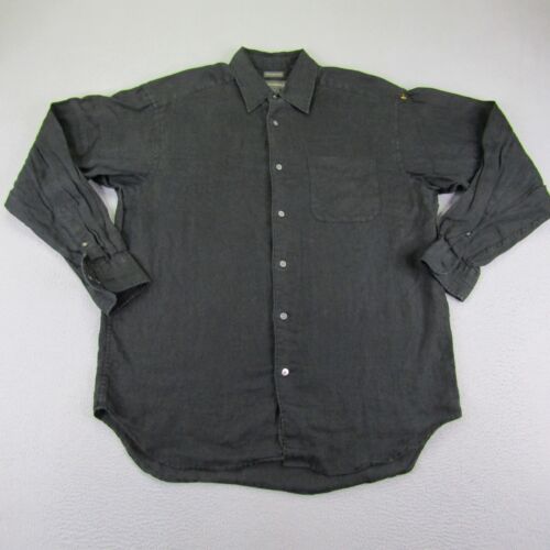 Banana Republic Shirt Mens Medium Black Irish Linen Button Up Long Sleeve Casual