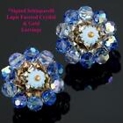 SCHIAPARELLI Earrings Lapis Blue Faceted Crystal Silver Hematite SIGNED Clips