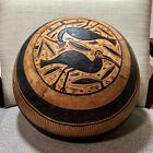 African Gourd Bowl Calabash Hand Carved Pyrography Folk Art 14in