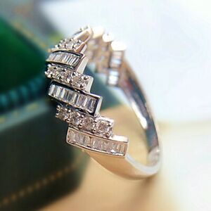 Elegant 925 Silver Anniversary Ring Women Cubic Zircon Jewelry Sz 6-10