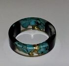 Lucite Acrylic Ring Turquoise Gold Black Wood Colors Band Size 6.75