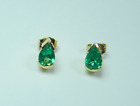 Colombian Emerald Pear Shape Earrings 2.45 Cts 18K Yellow Gold Fine Jewelry Muzo