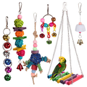 6pcs Bird Ladder Swing Toys Play Set fun Colorful Hanging Bells for Bird Cages
