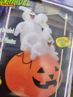 8 Foot Gemmy Lighted Airblown Inflatable Halloween 3 Ghosts Riding Pumpkin