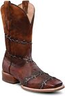 CORRAL MEN'S BROWN-SHEDRON OSTRICH EMBROIDERY & WOVEN WIDE SQ. TOE A4555
