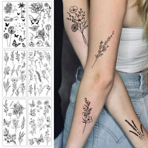 Womens Temporary Tattoos Waterproof Roses Flowers Love Stickers Body Tattoo Art