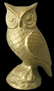 Vintage Brass Owl Statue Boho Home Decor MCM 10in Felt