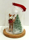 Deer Bottlebrush Tree Diorama Ornament Christmas Scene Dome Glass Cloche Snow