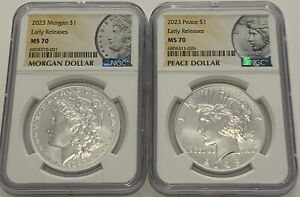2023 $1 SILVER PEACE & MORGAN DOLLAR 2 COIN SET NGC MS70 EARLY RELEASES ER