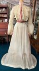 #24-052, 1900 Ivory Silk Reception Gown Trimmed in Pink Velvet & Lace