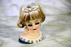 New ListingLady Head Vase Porcelain Blonde With Pearl Earrings & Necklace Vintage