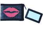 New Mesh Zip Lip Stick Gloss Makeup Pouch Case & Mirror Holds Lipsense Mac Nyx