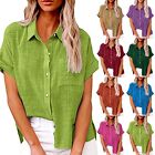 Womens Cotton Linen Casual Blouse Ladies Button T Shirt Short Sleeve Tunic Tops