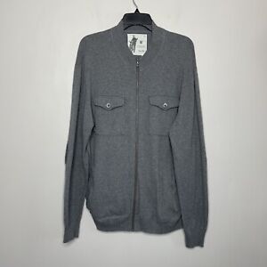 LINKSOUL Cardigan Mens Large Gray Full Zip Cotton Cashmere Sweater Pockets Golf