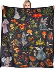 Vintage Forest Fairy Flannel Fleece Throw Blanket Mushrooms Butterflies Blanket