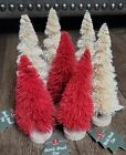 Bottle Brush Christmas Trees White And Red On Stands Lot of 7  New 6.5