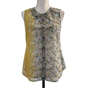 Cabi 50/50 Offsides Floral Print Button Front Sleeveless Top Blouse Sz XS Yellow