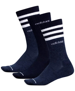 adidas Mens 3-Pack 3-Stripe Crew Socks Size: 6-12 Dark Blue/White 3-Pairs New